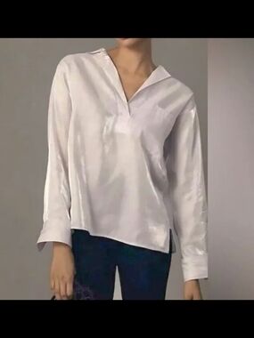 Anthropologie Pilcro Chic Satin Popover Blouse In Iridescent Lilac